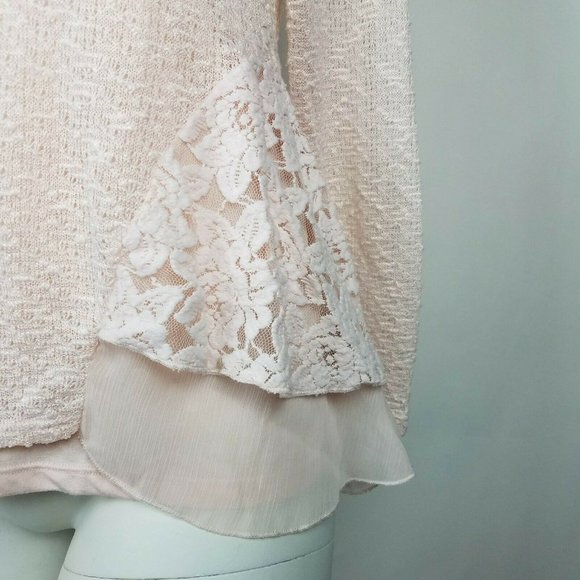 Style & Co Womens Sweater Pink Lace Inset Size L - Picture 3 of 9